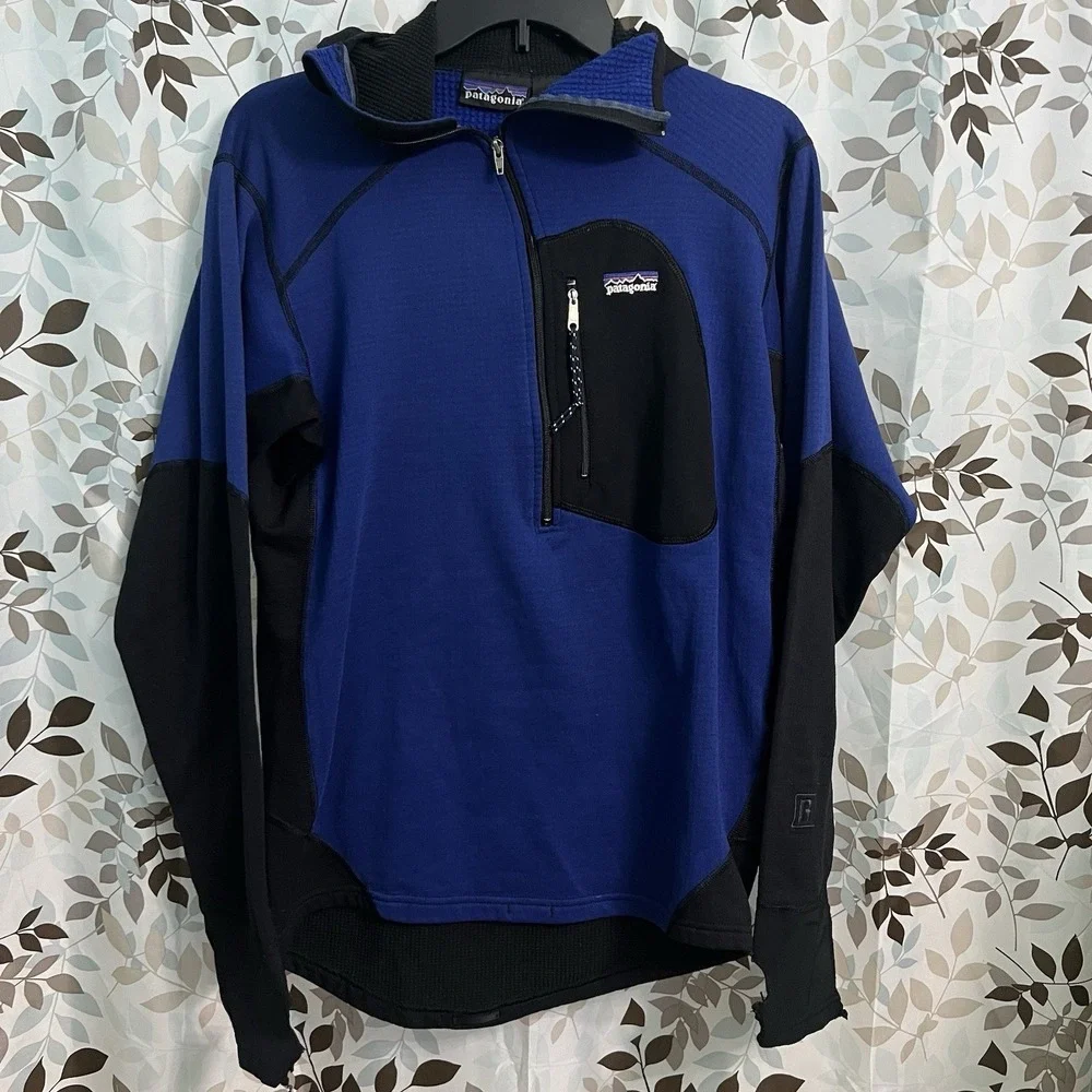 Vintage Patagonia R1 Hoody Jacket Waffle Lined Fleece Blue Full Zip Men's M